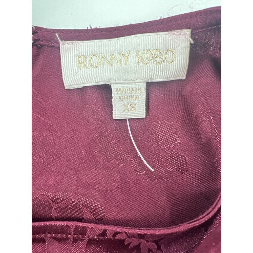 RONNY KOBO Womens Size XS MONET TOP PURPLE FLORAL SATIN OPEN BACK Shirt Blouse - Picture 14 of 14